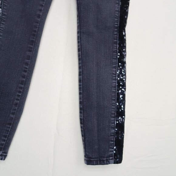 2b Bebe Jeans Womens 25 Skinny Low Rise Jeans Black Sequins Embellished Sides - Picture 3 of 11